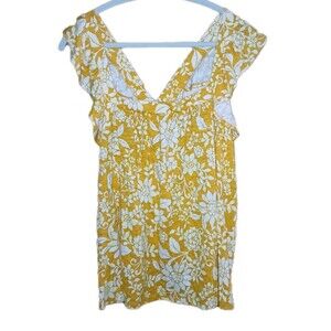 NWT LC LAUREN CONRAD Womens XXL Floral Ruffles Sleeveless 100% Cotton Top Yellow